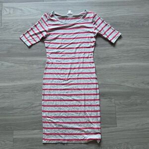 LuLaRoe Gray and Red Striped Midi Dress xxsmall